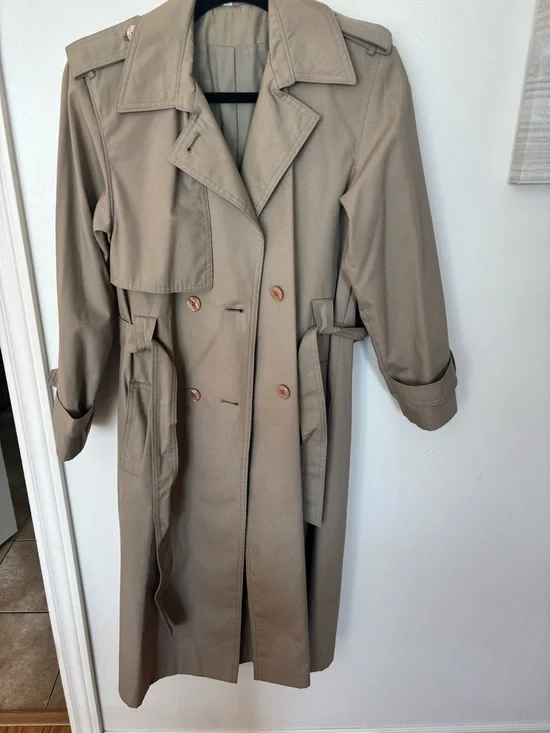 Classic Beige Trench Coat - Women's Double-Breasted Trench - Picture 2 of 2